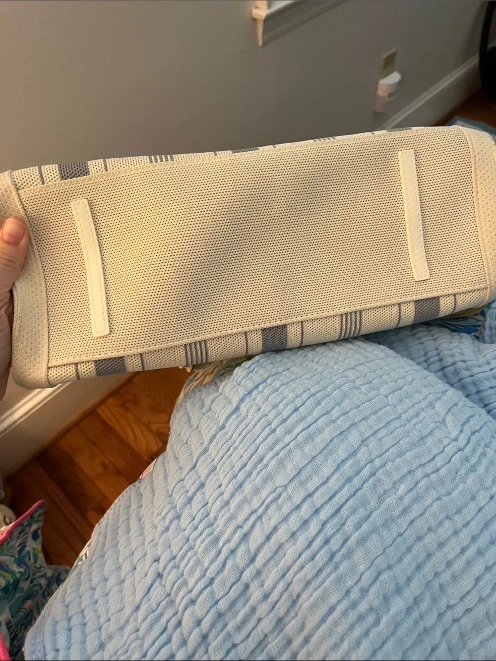 Wild Flower Cream & Gray Striped Canvas Tote with Tassel Accent